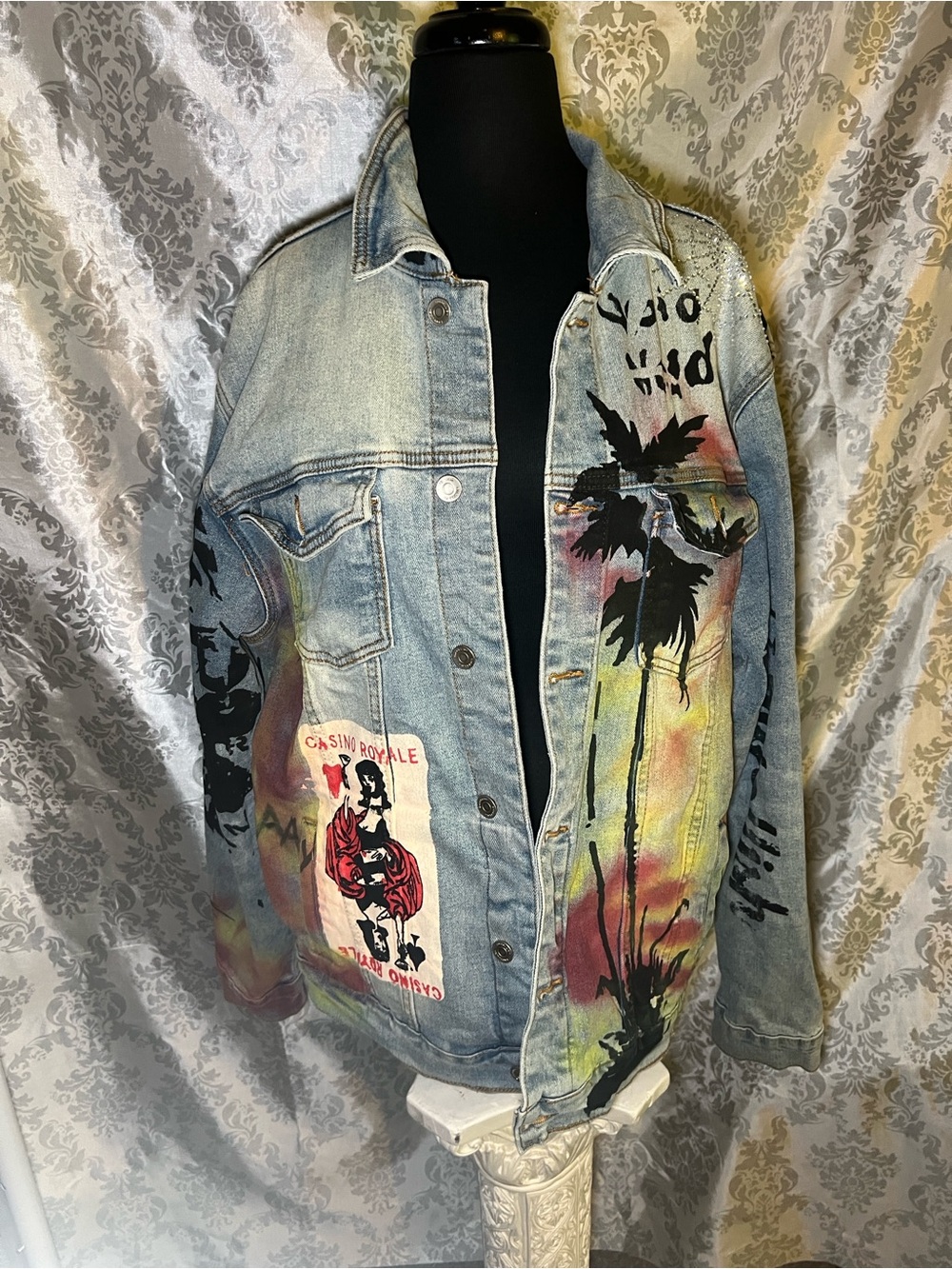 Embellish Women’s “Casino Royale” Distressed Graffiti Denim Jacket